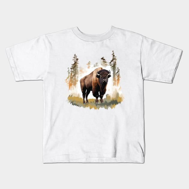 American Bison Kids T-Shirt by zooleisurelife